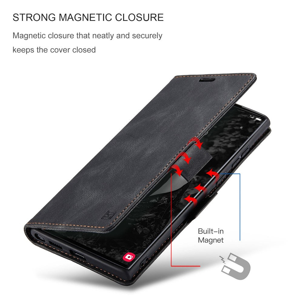AUTSPACE A01 Series for Samsung Galaxy S22 Ultra 5G PU Leather Case RFID Blocking Wallet Flip Stand Cover
