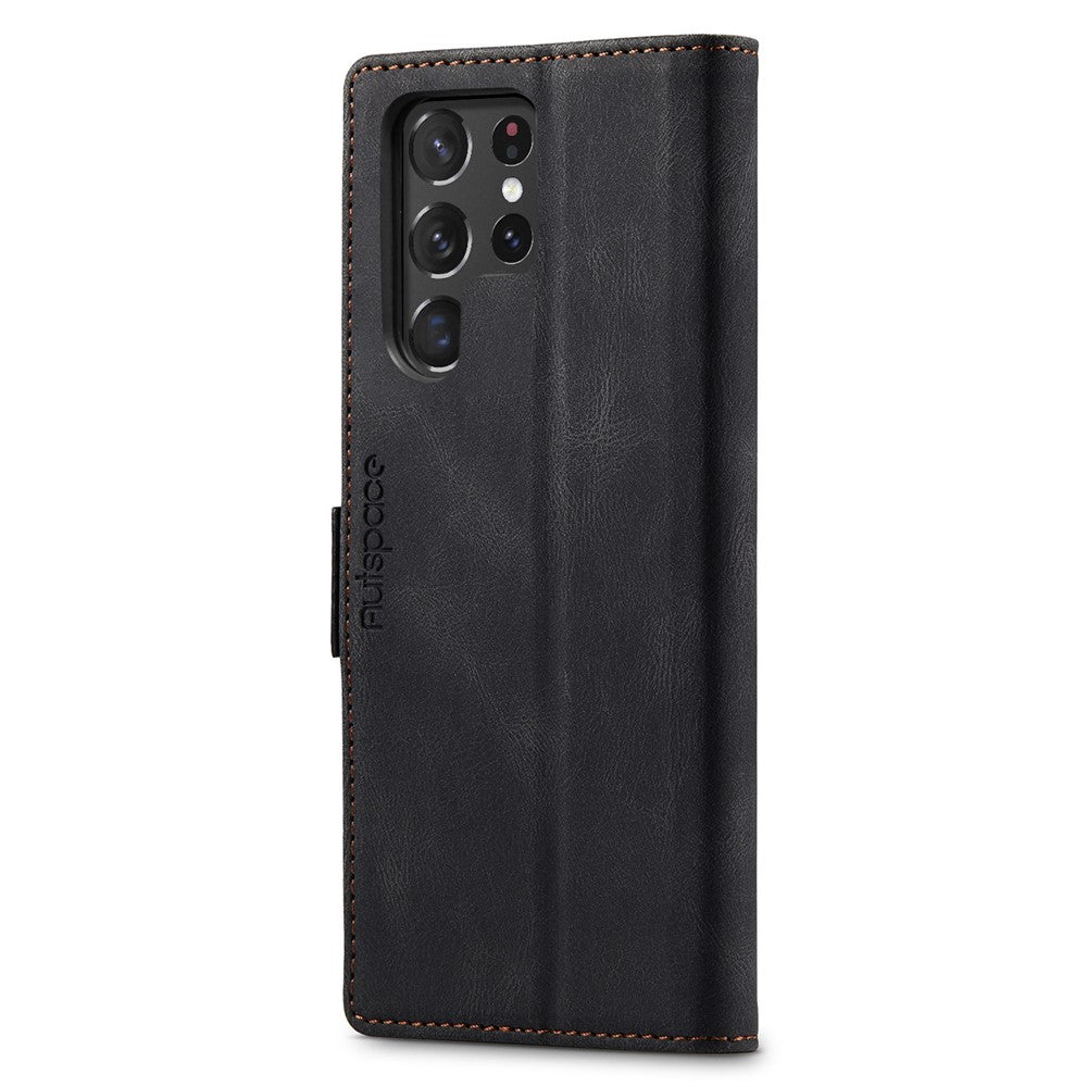 AUTSPACE A01 Series for Samsung Galaxy S22 Ultra 5G PU Leather Case RFID Blocking Wallet Flip Stand Cover