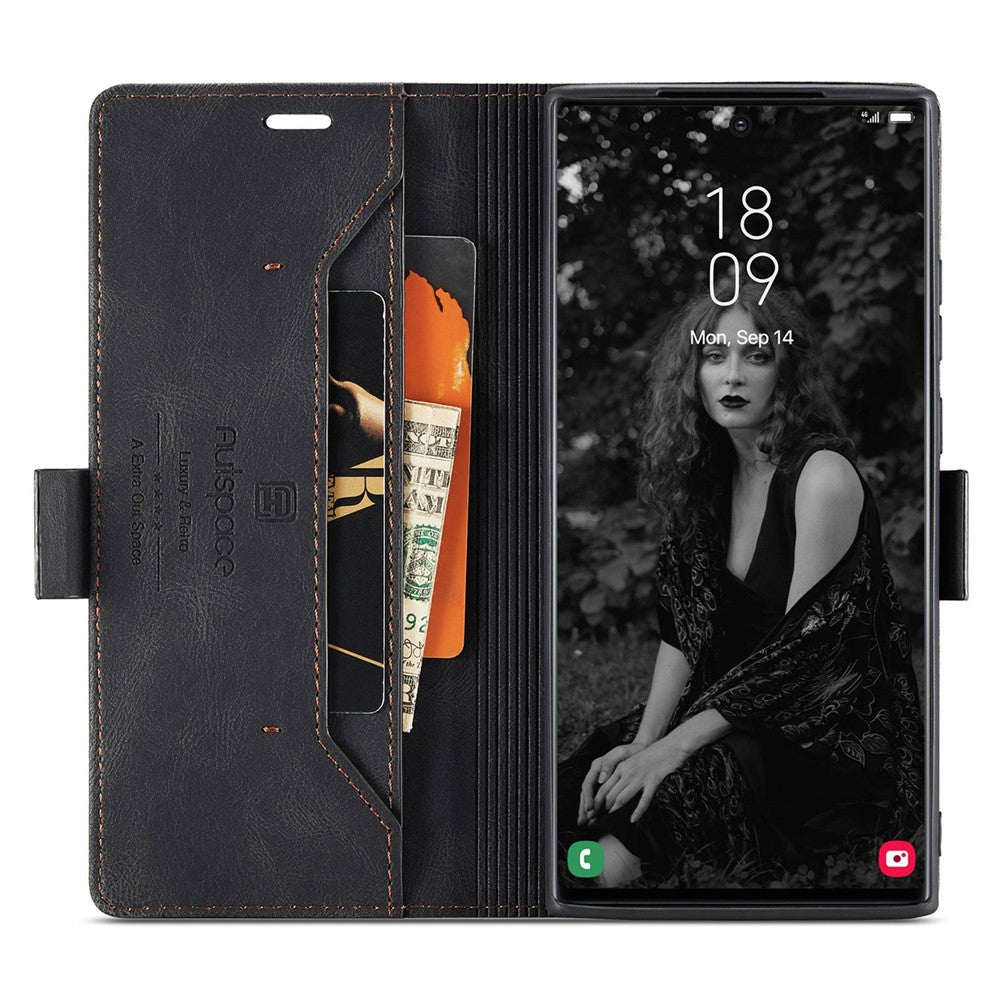 AUTSPACE A01 Series for Samsung Galaxy S22 Ultra 5G PU Leather Case RFID Blocking Wallet Flip Stand Cover