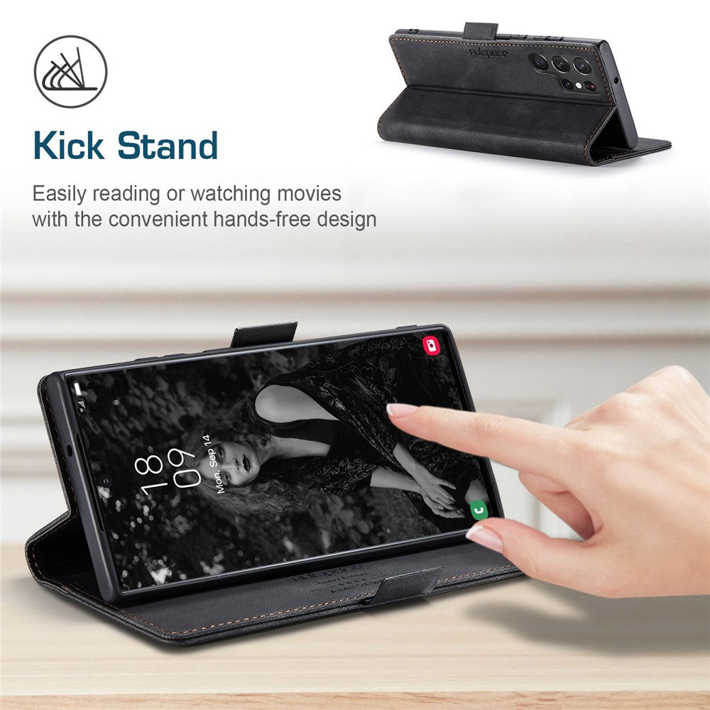 AUTSPACE A01 Series for Samsung Galaxy S22 Ultra 5G PU Leather Case RFID Blocking Wallet Flip Stand Cover