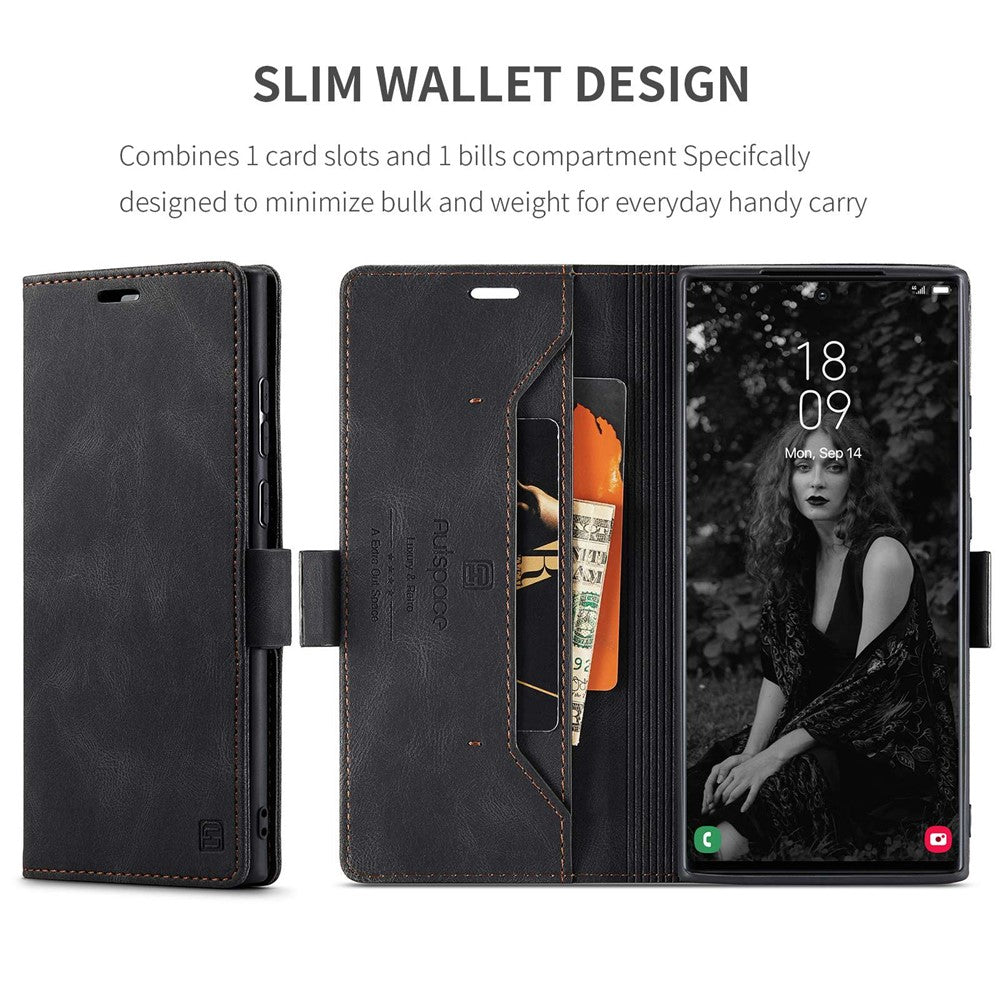 AUTSPACE A01 Series for Samsung Galaxy S22 Ultra 5G PU Leather Case RFID Blocking Wallet Flip Stand Cover