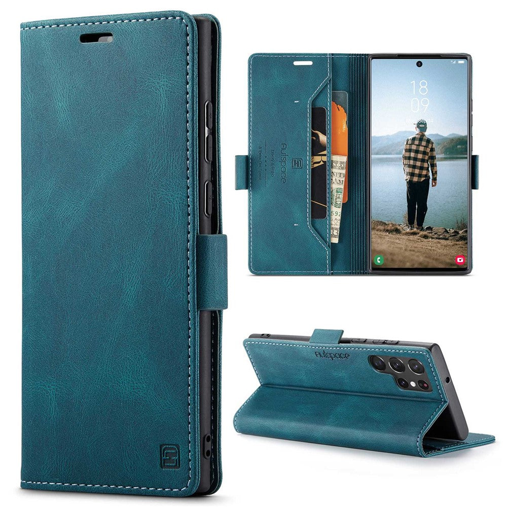 AUTSPACE A01 Series for Samsung Galaxy S22 Ultra 5G PU Leather Case RFID Blocking Wallet Flip Stand Cover