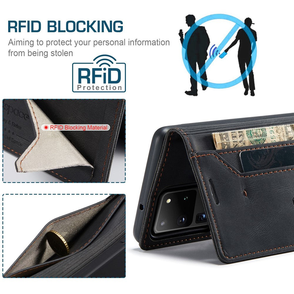 AUTSPACE A01 Series for Samsung Galaxy S20 Ultra 4G / 5G PU Leather Case RFID Blocking Retro Wallet Flip Stand Cover