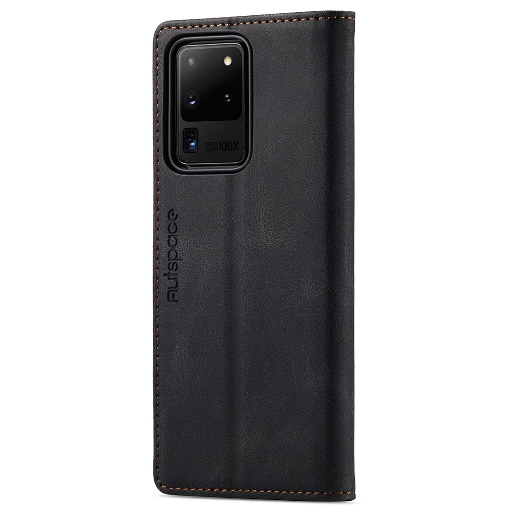 AUTSPACE A01 Series for Samsung Galaxy S20 Ultra 4G / 5G PU Leather Case RFID Blocking Retro Wallet Flip Stand Cover