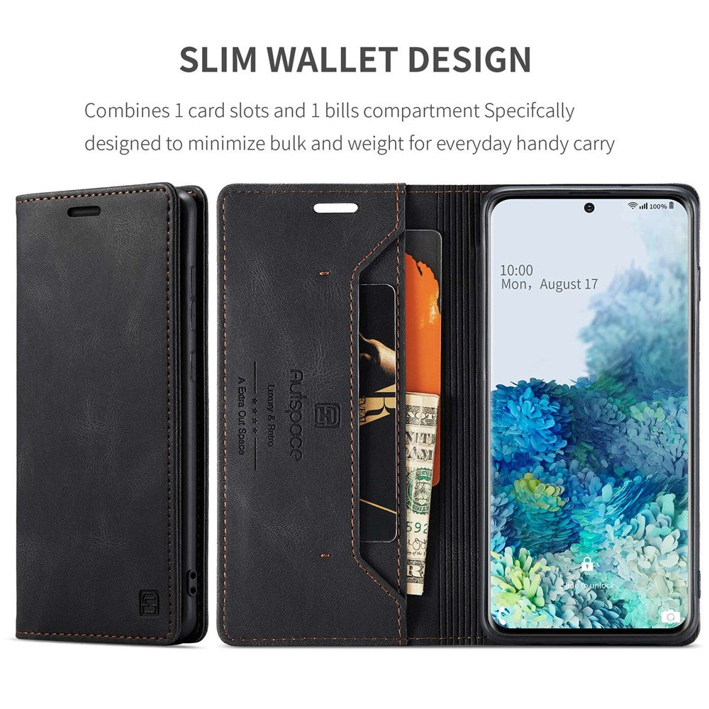 AUTSPACE A01 Series for Samsung Galaxy S20 Ultra 4G / 5G PU Leather Case RFID Blocking Retro Wallet Flip Stand Cover