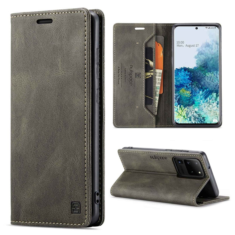 AUTSPACE A01 Series for Samsung Galaxy S20 Ultra 4G / 5G PU Leather Case RFID Blocking Retro Wallet Flip Stand Cover