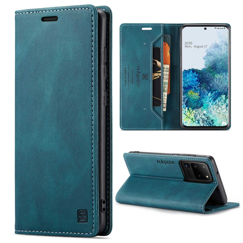 AUTSPACE A01 Series for Samsung Galaxy S20 Ultra 4G / 5G PU Leather Case RFID Blocking Retro Wallet Flip Stand Cover