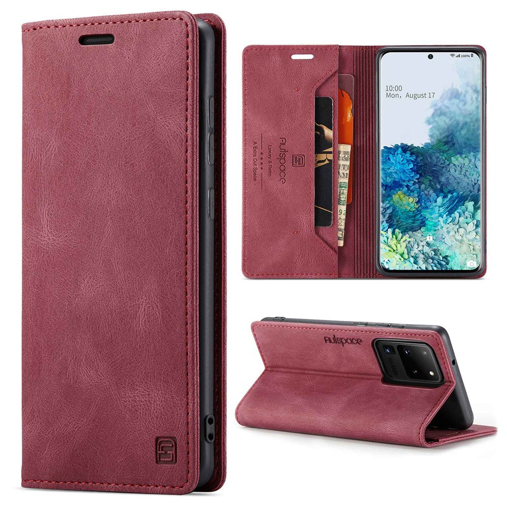 AUTSPACE A01 Series for Samsung Galaxy S20 Ultra 4G / 5G PU Leather Case RFID Blocking Retro Wallet Flip Stand Cover