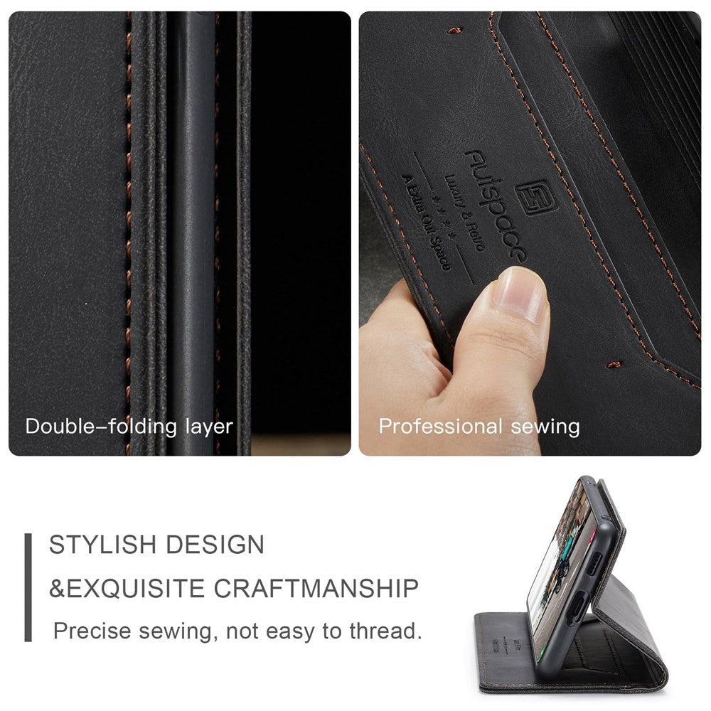 AUTSPACE A01-serien til Samsung Galaxy S21 FE 5G PU-lædercover RFID-blokerende pung-flip-ståcover