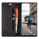 AUTSPACE A01-serien til Samsung Galaxy S21 FE 5G PU-lædercover RFID-blokerende pung-flip-ståcover