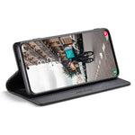 AUTSPACE A01-serien til Samsung Galaxy S21 FE 5G PU-lædercover RFID-blokerende pung-flip-ståcover