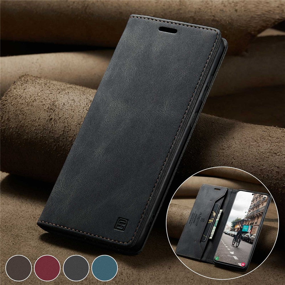 AUTSPACE A01-serien til Samsung Galaxy S21 FE 5G PU-lædercover RFID-blokerende pung-flip-ståcover