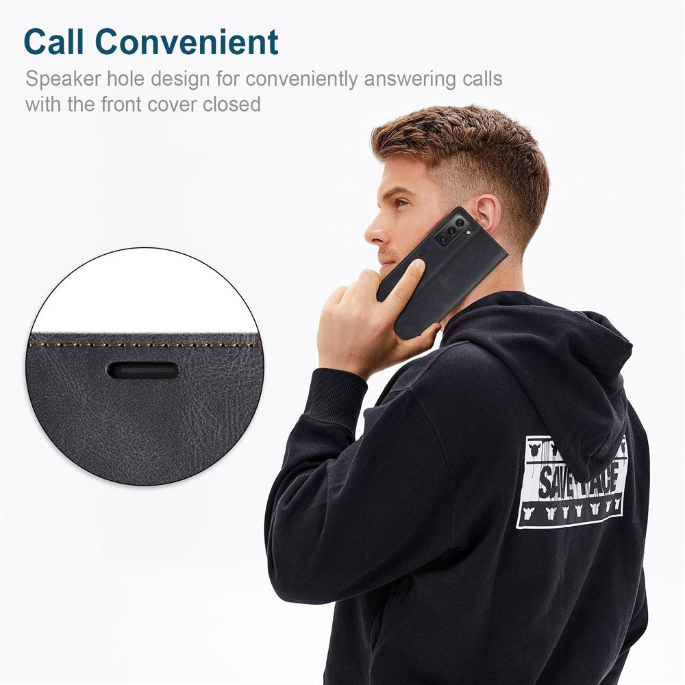 AUTSPACE A01-serien til Samsung Galaxy S21 FE 5G PU-lædercover RFID-blokerende pung-flip-ståcover