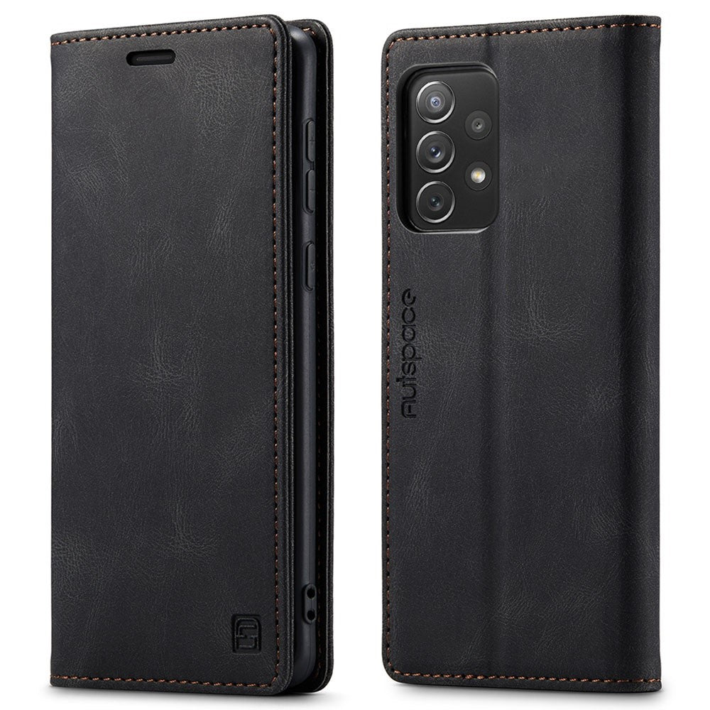 AUTSPACE A01-serien för Samsung Galaxy A73 5G PU-läderfodral RFID-blockerande plånboksfodral med fällbart stativ