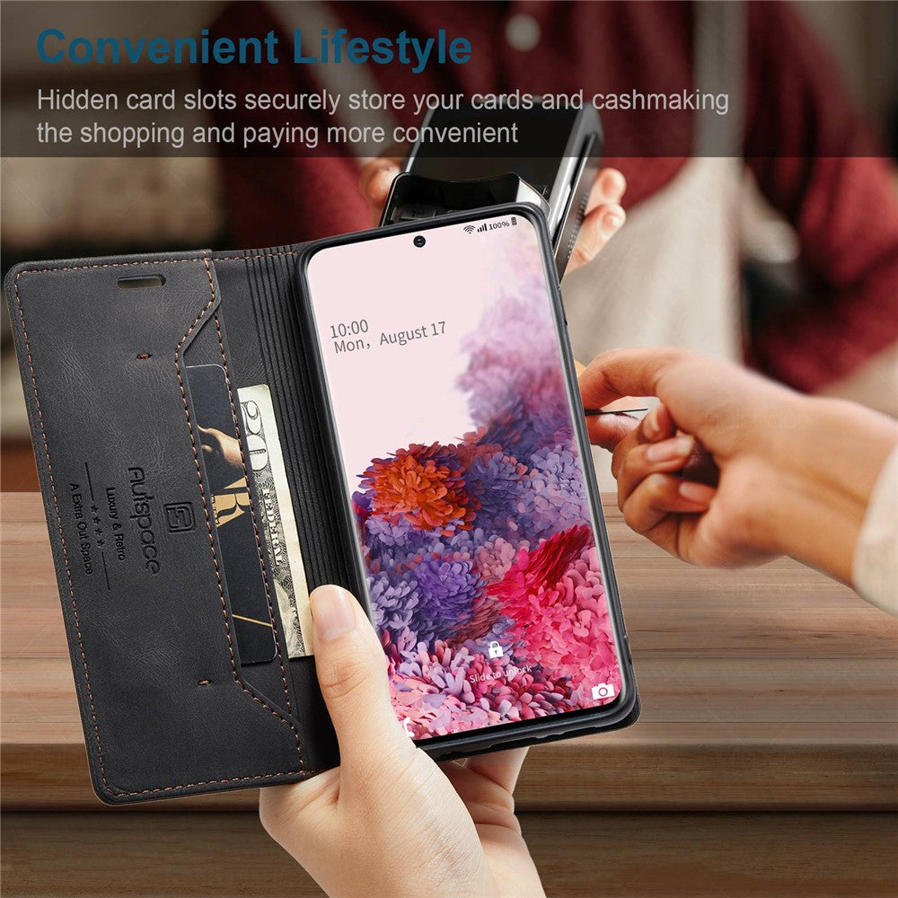 AUTSPACE A01-serien til Samsung Galaxy S20 4G/5G PU-læderetui RFID-blokerende pung-flipcover med standfunktion