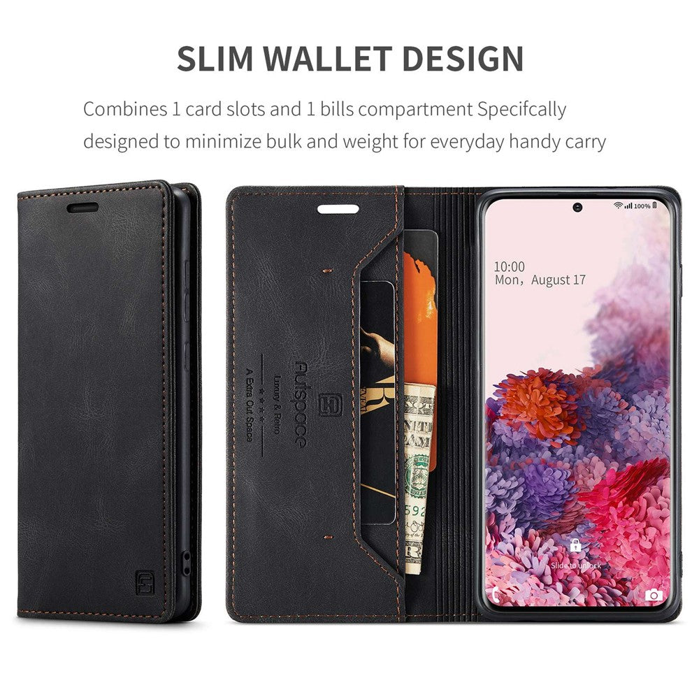 AUTSPACE A01-serien til Samsung Galaxy S20 4G/5G PU-læderetui RFID-blokerende pung-flipcover med standfunktion