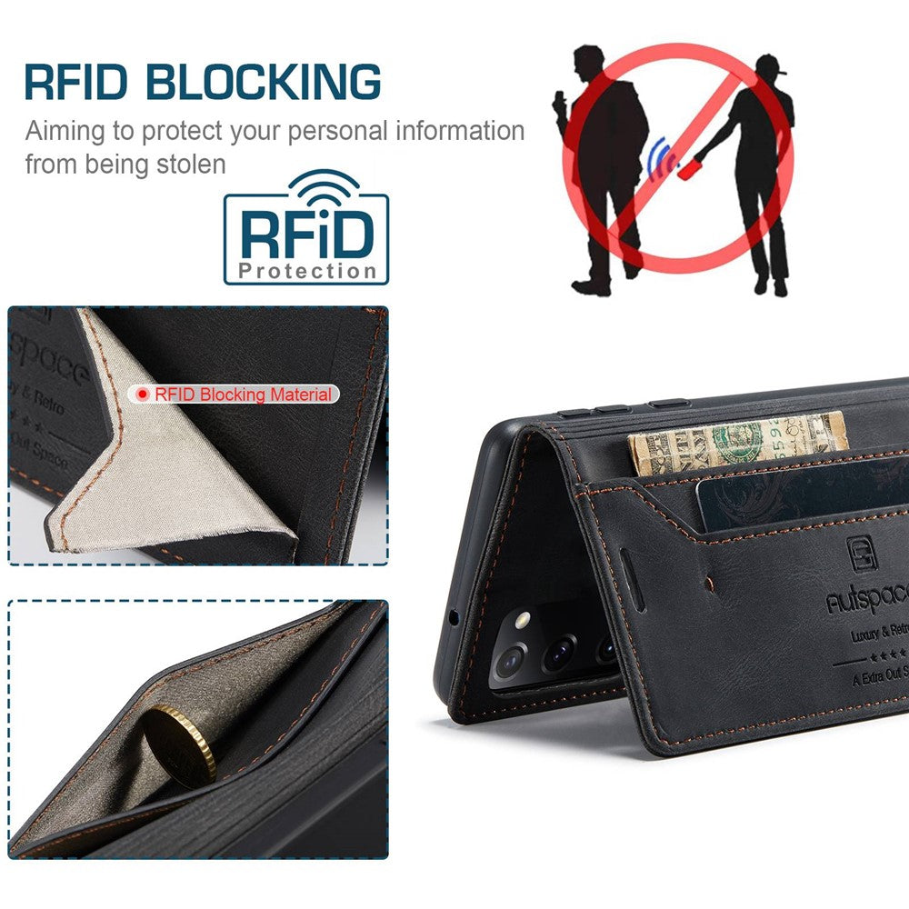 AUTSPACE A01-serien til Samsung Galaxy S20 FE 4G/5G/S20 Lite/S20 Fan Edition 4G/5G/S20 FE 2022 PU-læderetui RFID Blokerende Cover