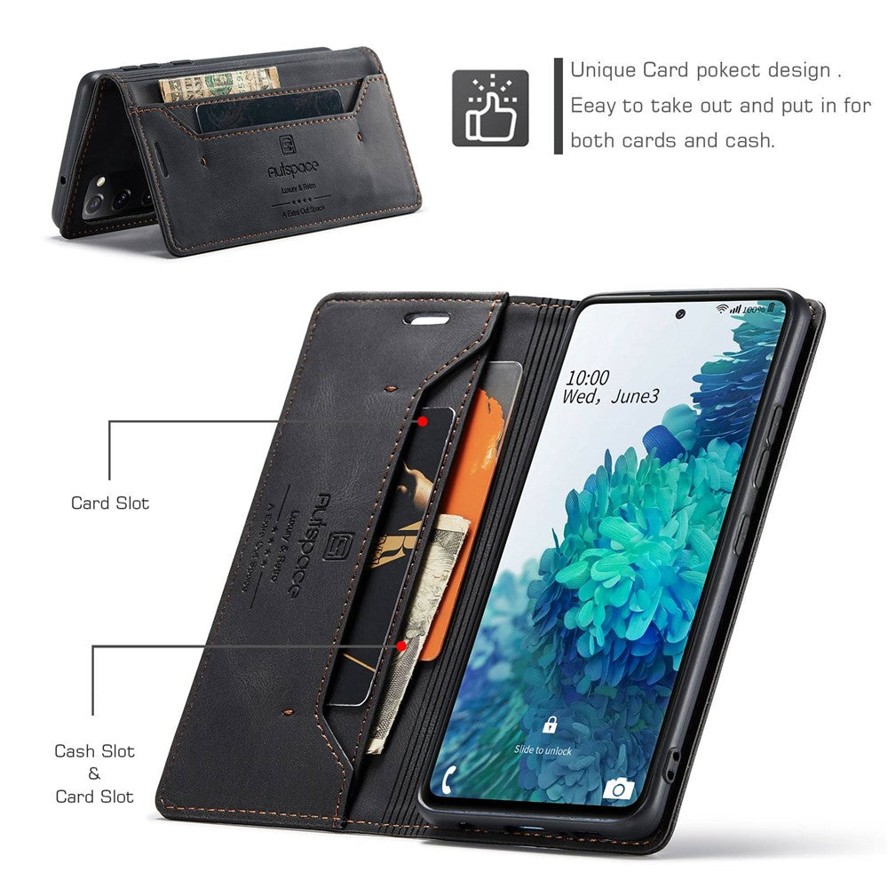 AUTSPACE A01-serien til Samsung Galaxy S20 FE 4G/5G/S20 Lite/S20 Fan Edition 4G/5G/S20 FE 2022 PU-læderetui RFID Blokerende Cover