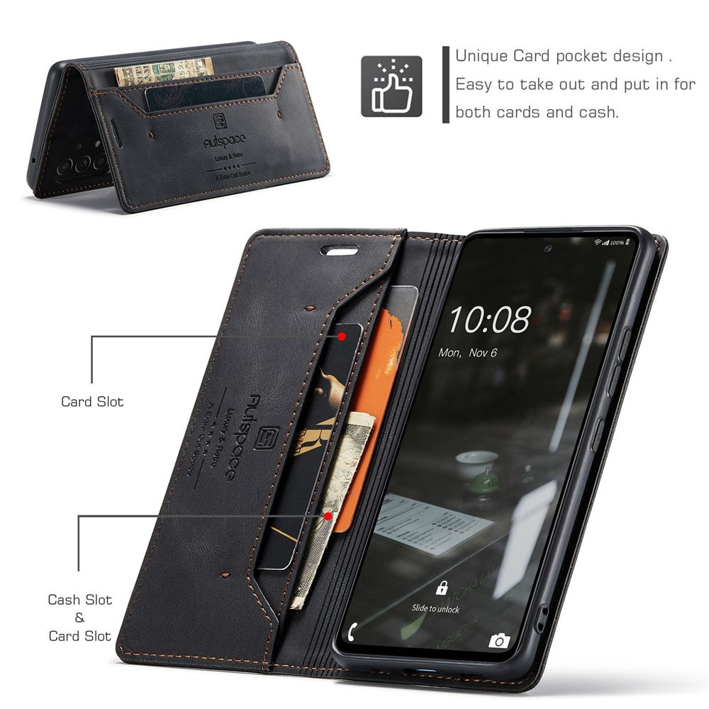 AUTSPACE A01 Series for Samsung Galaxy A53 5G PU Leather Case RFID Blocking Wallet Flip Stand Cover