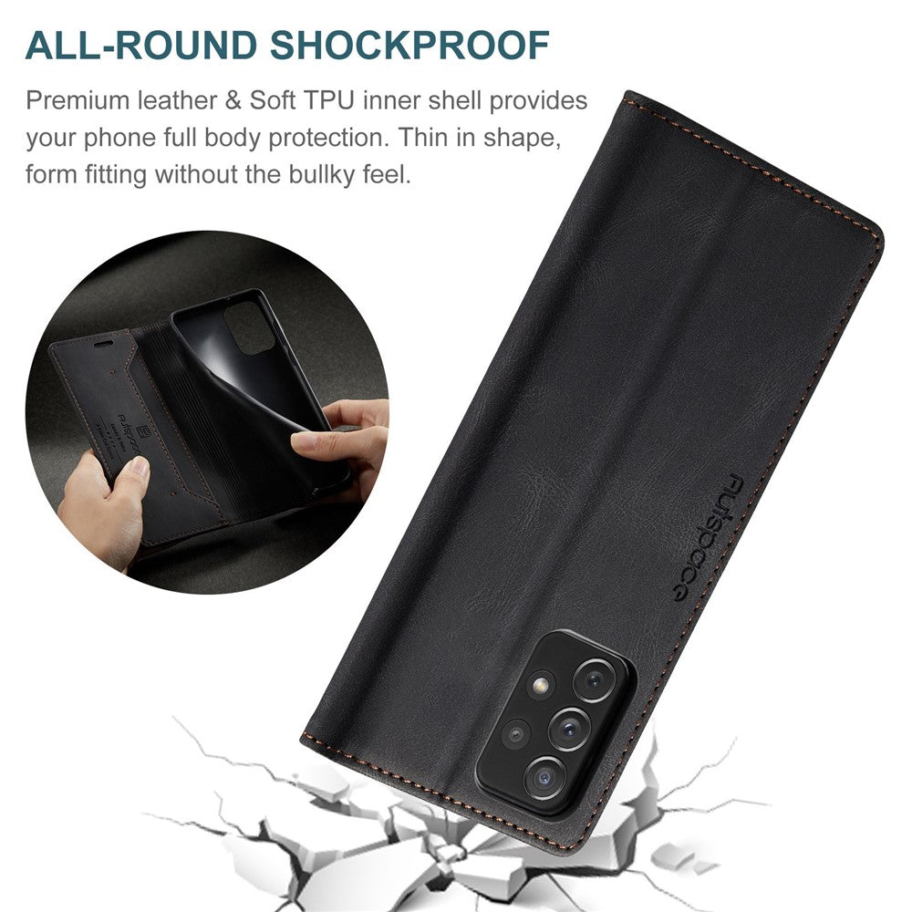 AUTSPACE A01 Series for Samsung Galaxy A53 5G PU Leather Case RFID Blocking Wallet Flip Stand Cover