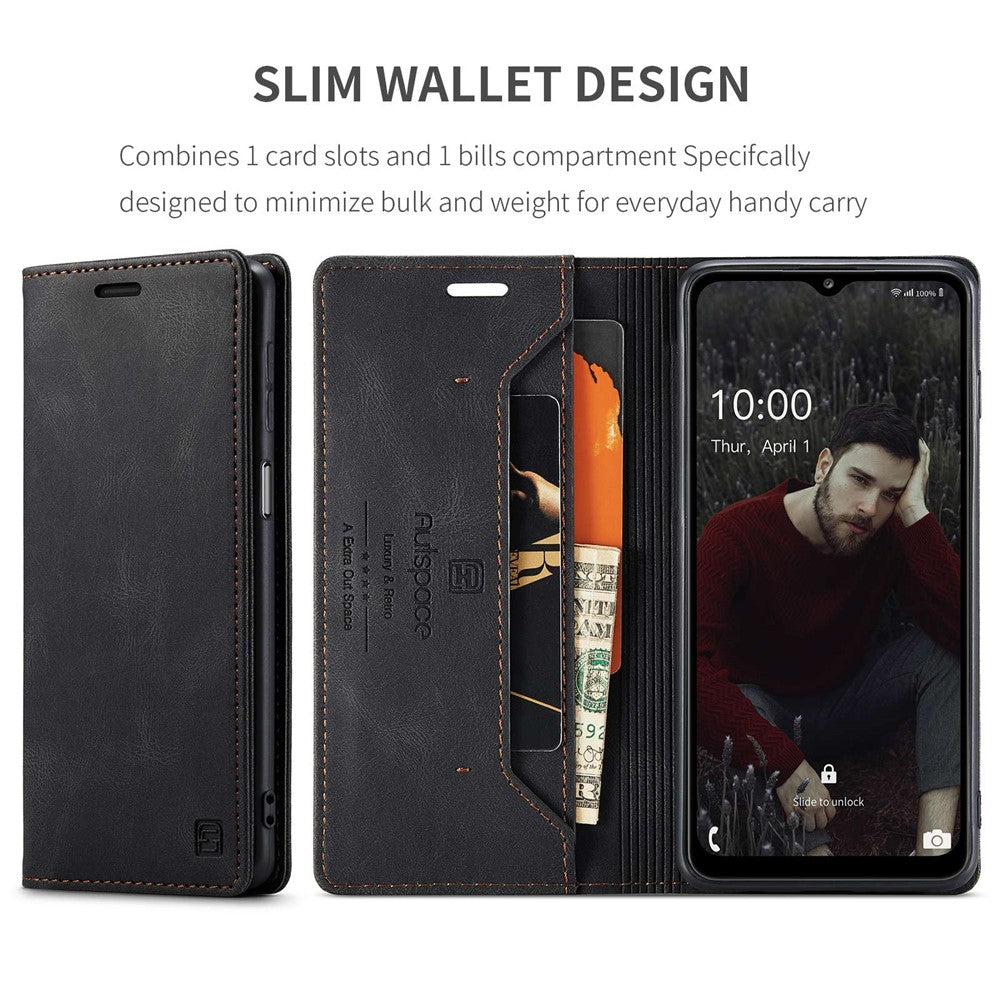 AUTSPACE A01 Series for Samsung Galaxy A32 5G/M32 5G PU Leather Case RFID Blocking Vintage Wallet Stand Flip Cover