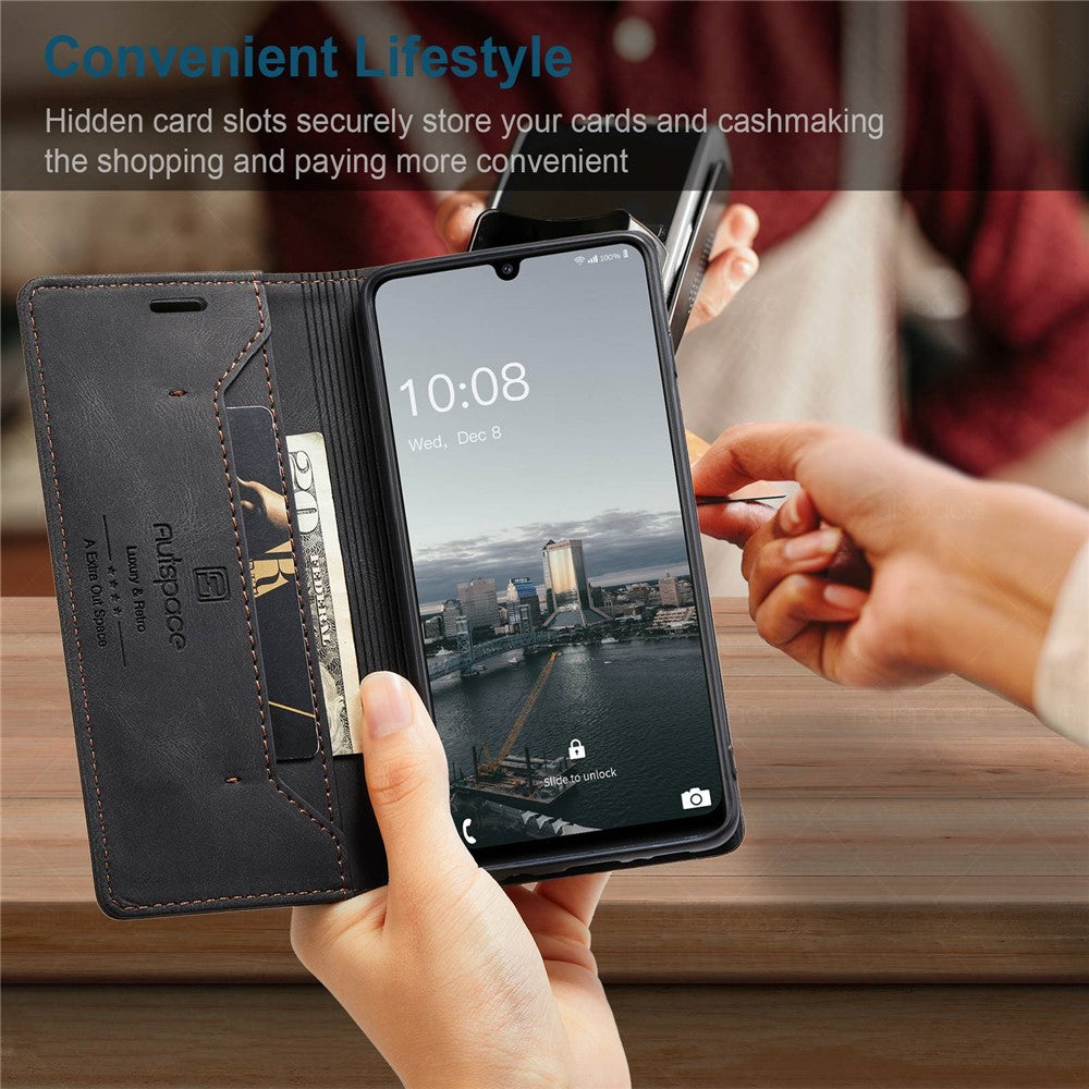 AUTSPACE A01 Series for Samsung Galaxy A33 5G PU Leather Case RFID Blocking Vintage Wallet Stand Flip Cover