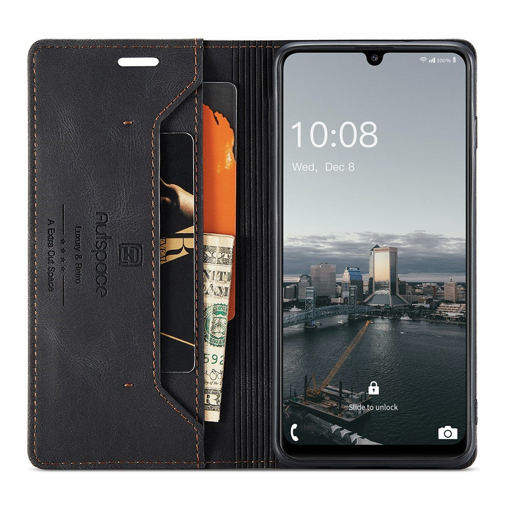 AUTSPACE A01 Series for Samsung Galaxy A33 5G PU Leather Case RFID Blocking Vintage Wallet Stand Flip Cover