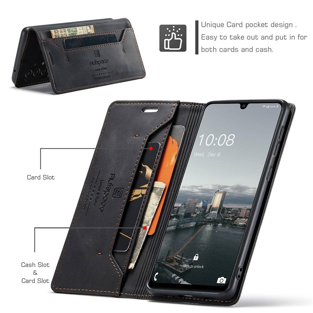 AUTSPACE A01 Series for Samsung Galaxy A33 5G PU Leather Case RFID Blocking Vintage Wallet Stand Flip Cover