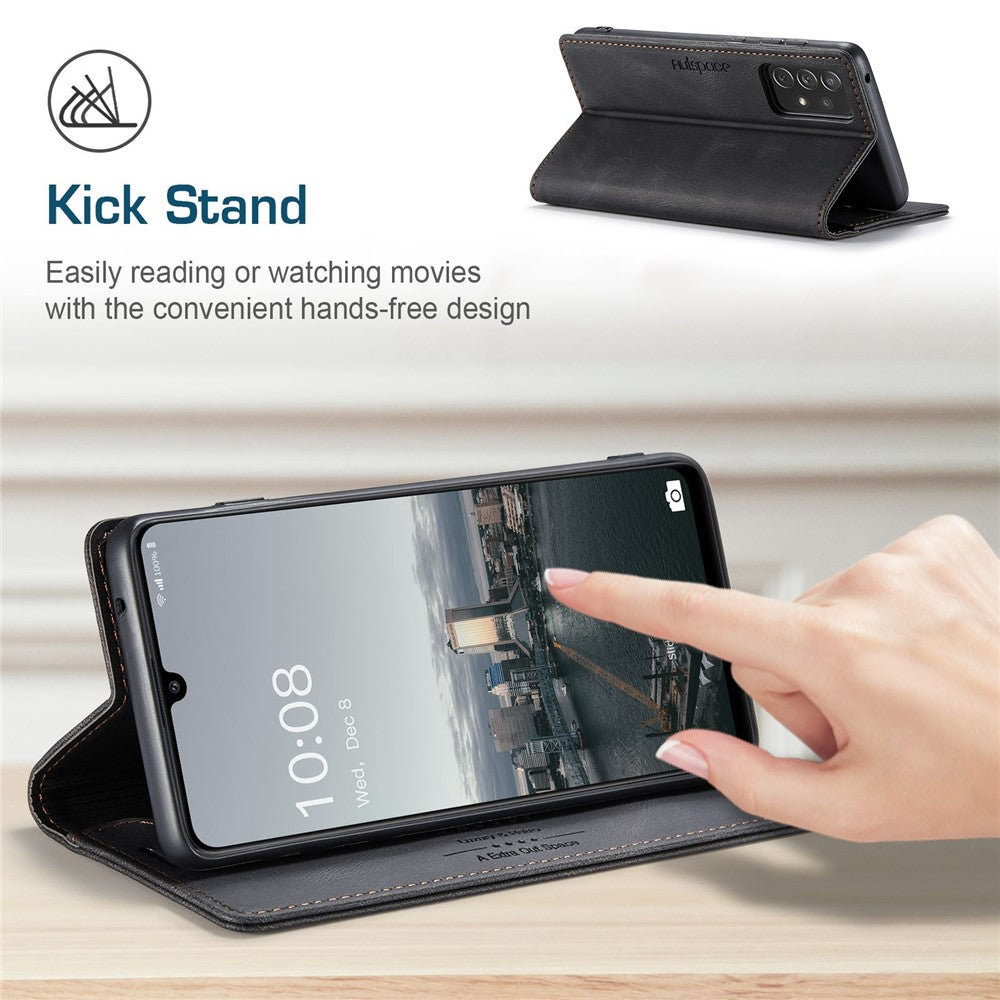 AUTSPACE A01 Series for Samsung Galaxy A33 5G PU Leather Case RFID Blocking Vintage Wallet Stand Flip Cover