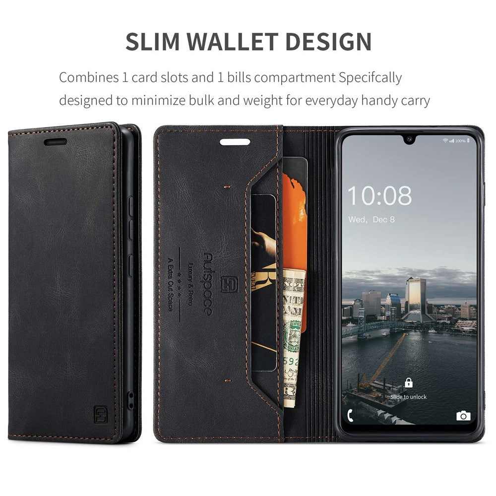 AUTSPACE A01 Series for Samsung Galaxy A33 5G PU Leather Case RFID Blocking Vintage Wallet Stand Flip Cover