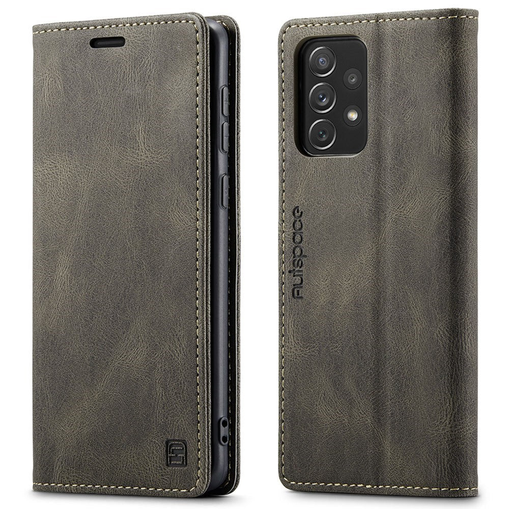 AUTSPACE A01 Series for Samsung Galaxy A33 5G PU Leather Case RFID Blocking Vintage Wallet Stand Flip Cover