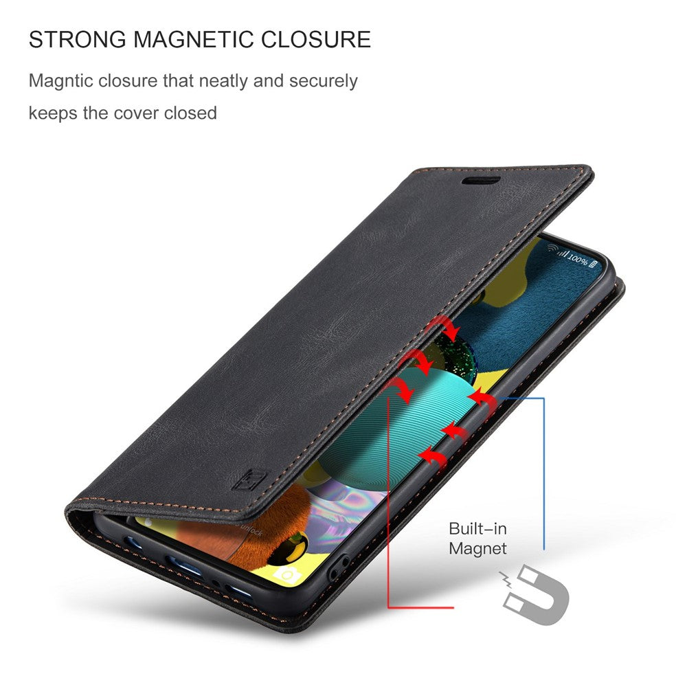 AUTSPACE A01-serien til Samsung Galaxy A51 4G SM-A515 PU-læderetui med RFID-blokering, pung og standfunktion