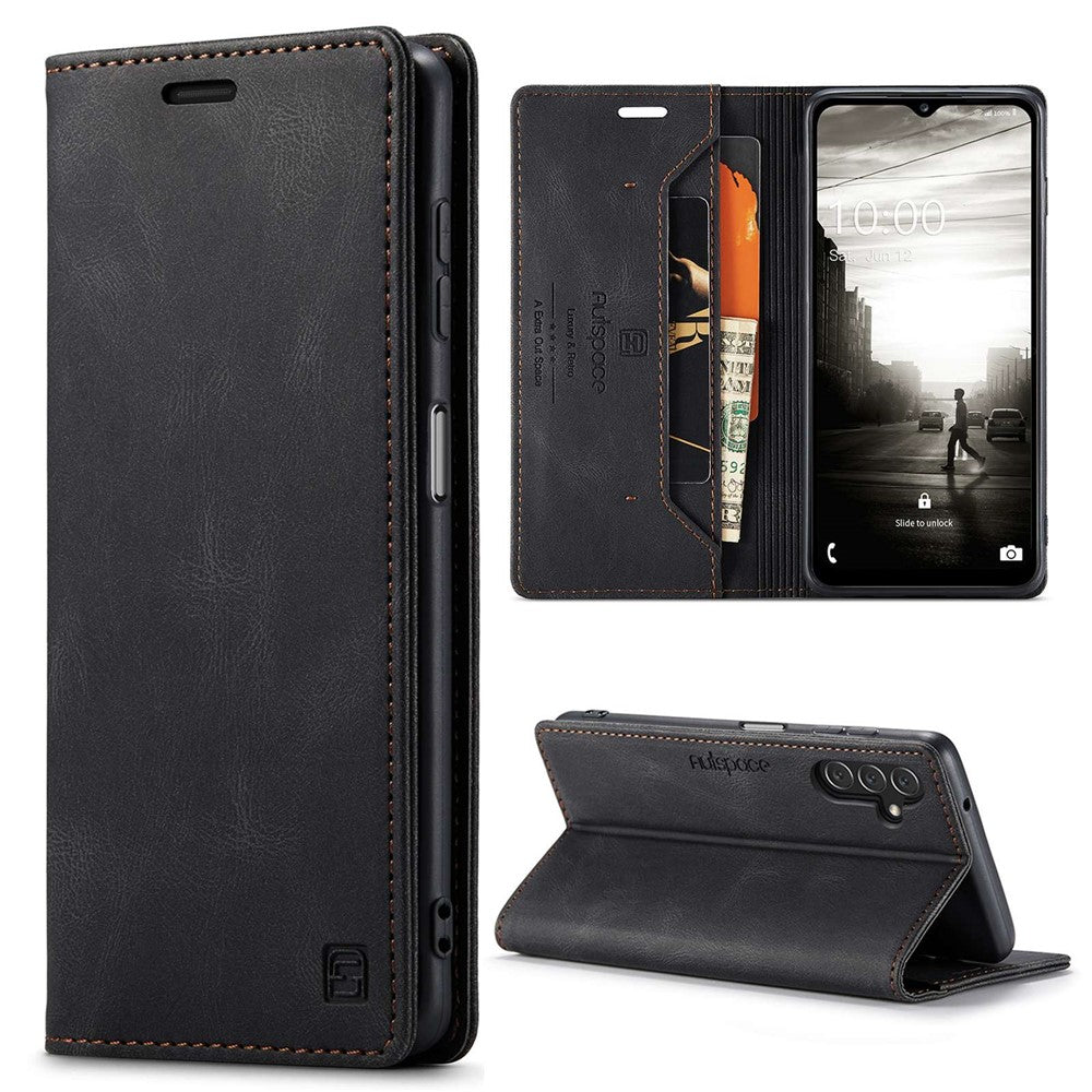 AUTSPACE A01-serien för Samsung Galaxy A13 5G / A04s 4G (164,7 mm) PU-läderfodral RFID-blockerande plånboksfodral med stativ och vikbart skydd