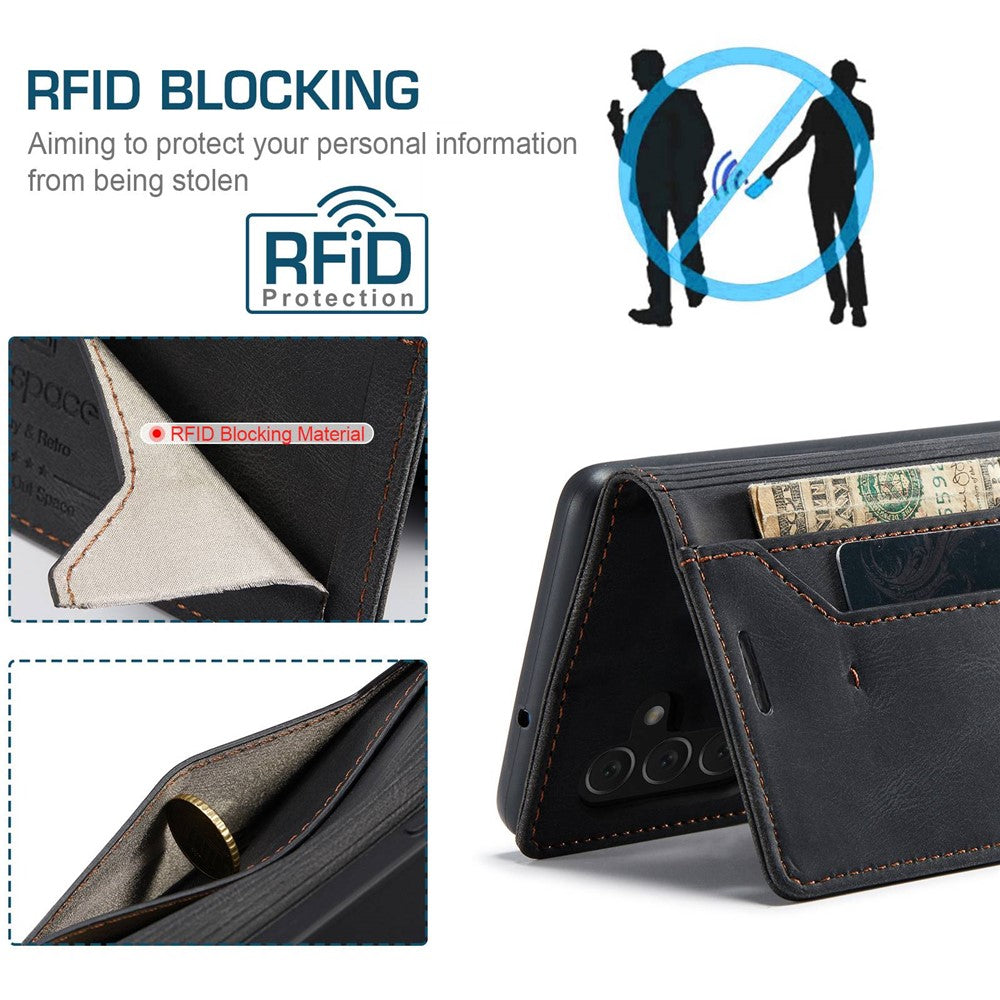 AUTSPACE A01-serien för Samsung Galaxy A13 5G / A04s 4G (164,7 mm) PU-läderfodral RFID-blockerande plånboksfodral med stativ och vikbart skydd