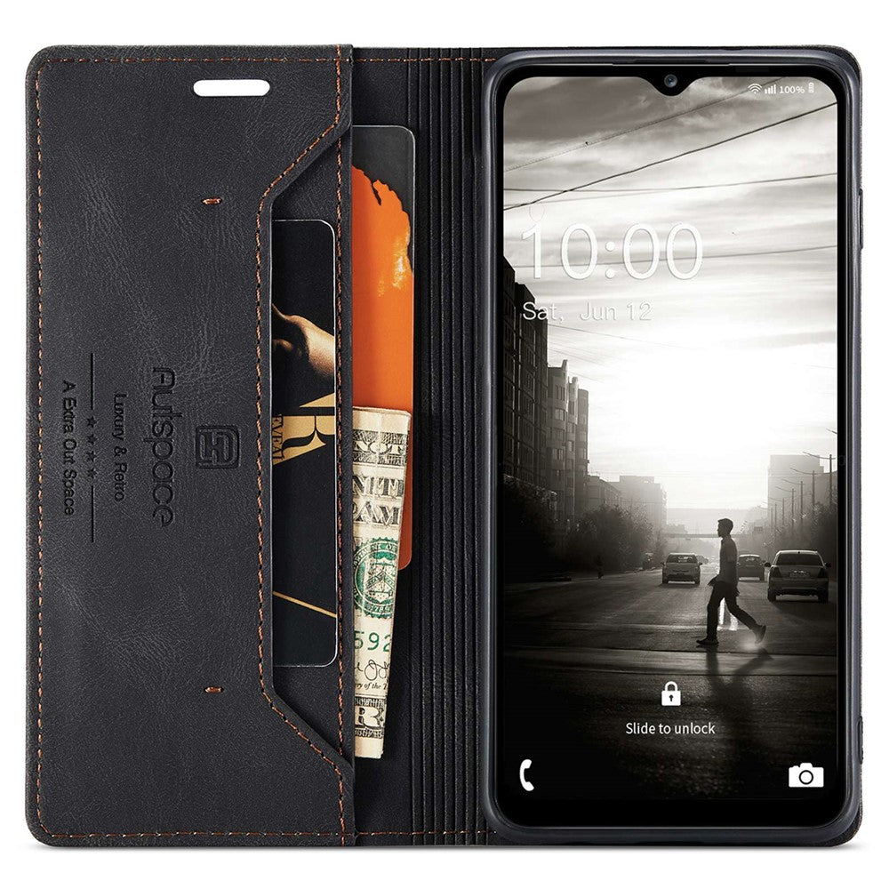 AUTSPACE A01-serien för Samsung Galaxy A13 5G / A04s 4G (164,7 mm) PU-läderfodral RFID-blockerande plånboksfodral med stativ och vikbart skydd