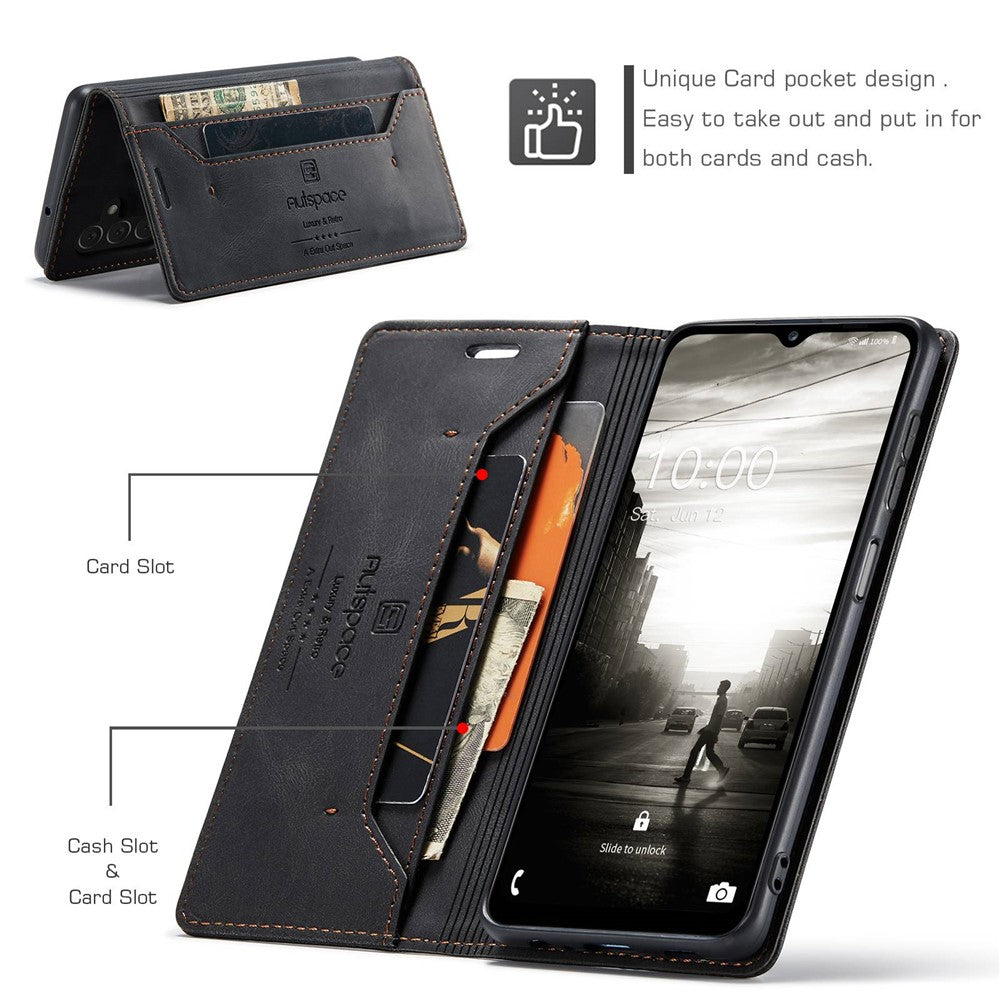 AUTSPACE A01-serien för Samsung Galaxy A13 5G / A04s 4G (164,7 mm) PU-läderfodral RFID-blockerande plånboksfodral med stativ och vikbart skydd