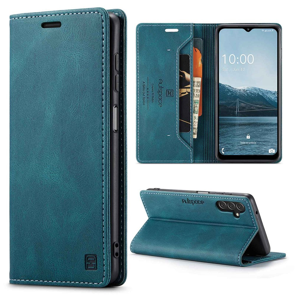 AUTSPACE A01-serien för Samsung Galaxy A13 5G / A04s 4G (164,7 mm) PU-läderfodral RFID-blockerande plånboksfodral med stativ och vikbart skydd