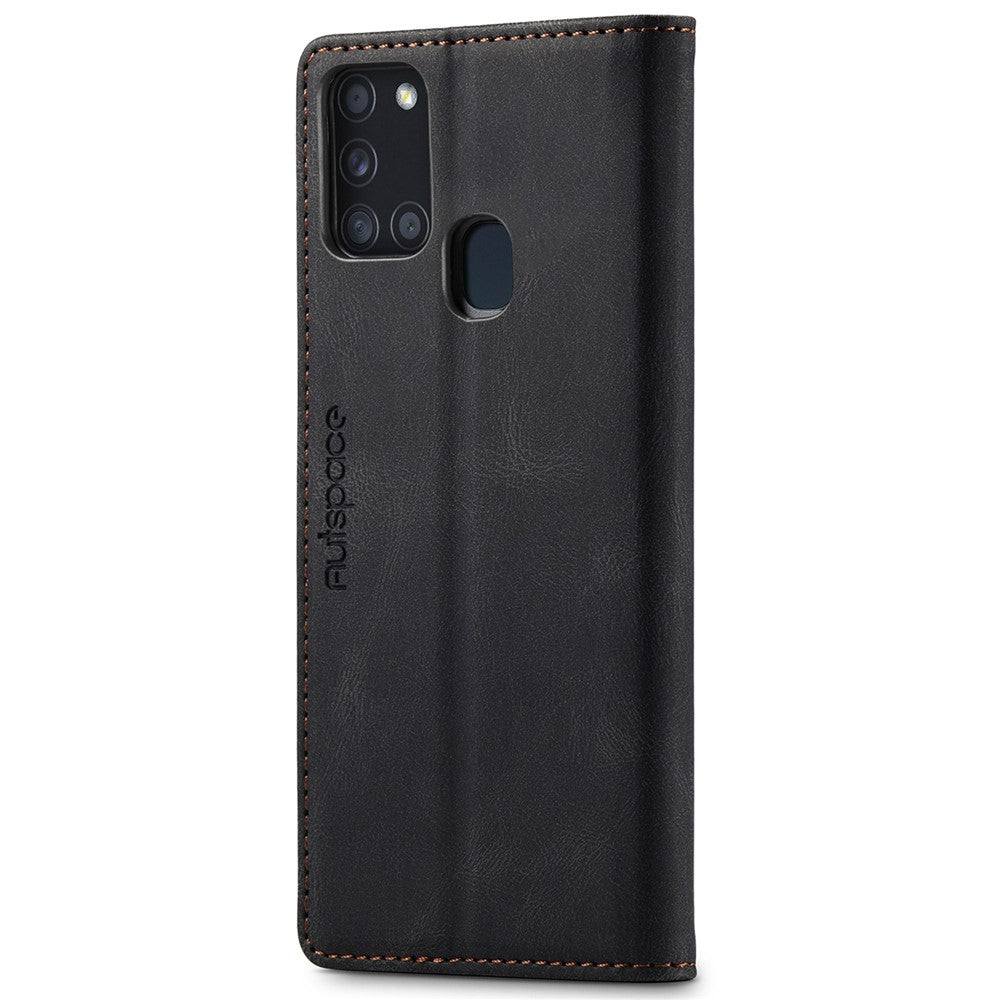 AUTSPACE A01-serien til Samsung Galaxy A21s PU-læderetui RFID-blokerende pung i vintage-stil med stativ og flipcover