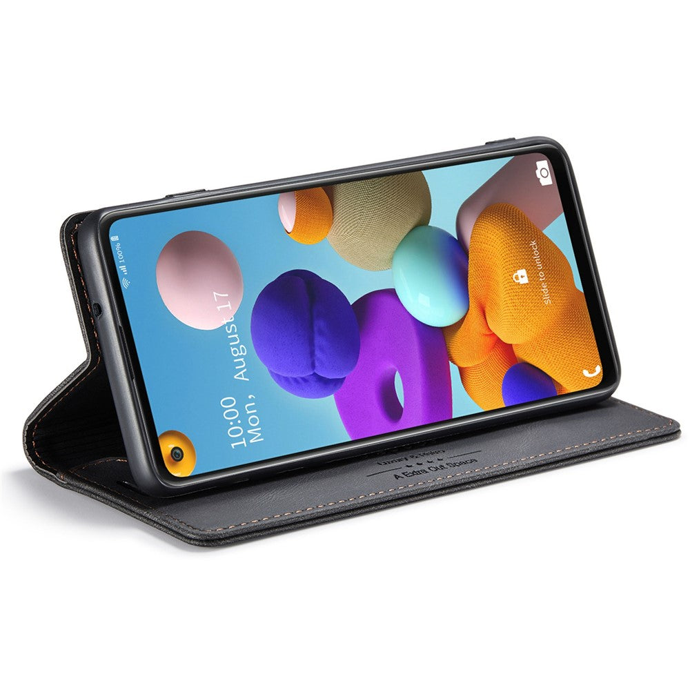 AUTSPACE A01-serien til Samsung Galaxy A21s PU-læderetui RFID-blokerende pung i vintage-stil med stativ og flipcover