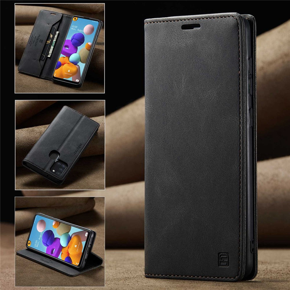 AUTSPACE A01-serien til Samsung Galaxy A21s PU-læderetui RFID-blokerende pung i vintage-stil med stativ og flipcover