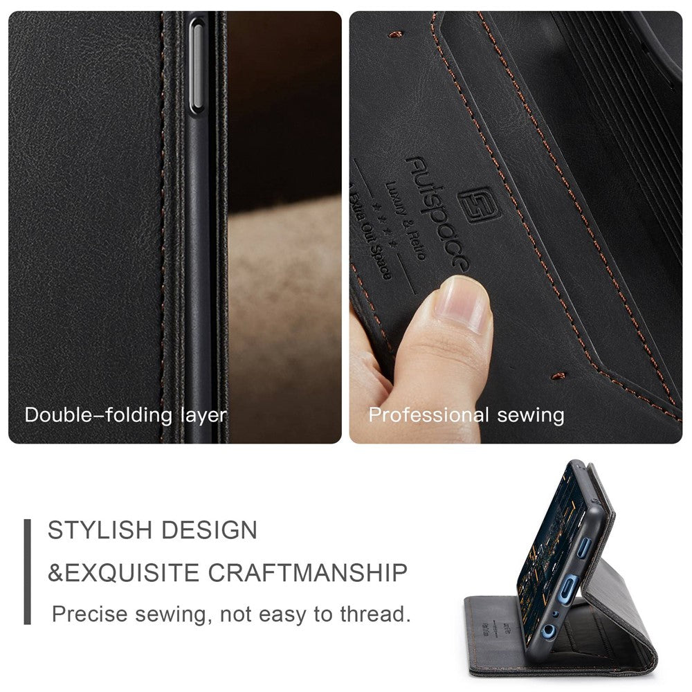 AUTSPACE A01 Series for Samsung Galaxy A22 5G (EU Version) PU Leather Protective Shell, Impact Resistant RFID Blocking Magnetic Closure Vintage Frosted Wallet Stand Flip Cover