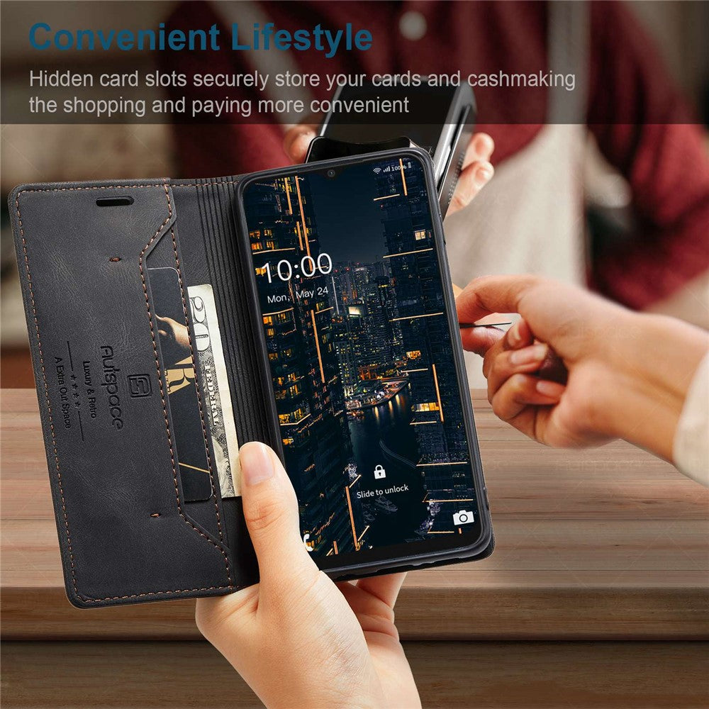 AUTSPACE A01 Series for Samsung Galaxy A22 5G (EU Version) PU Leather Protective Shell, Impact Resistant RFID Blocking Magnetic Closure Vintage Frosted Wallet Stand Flip Cover
