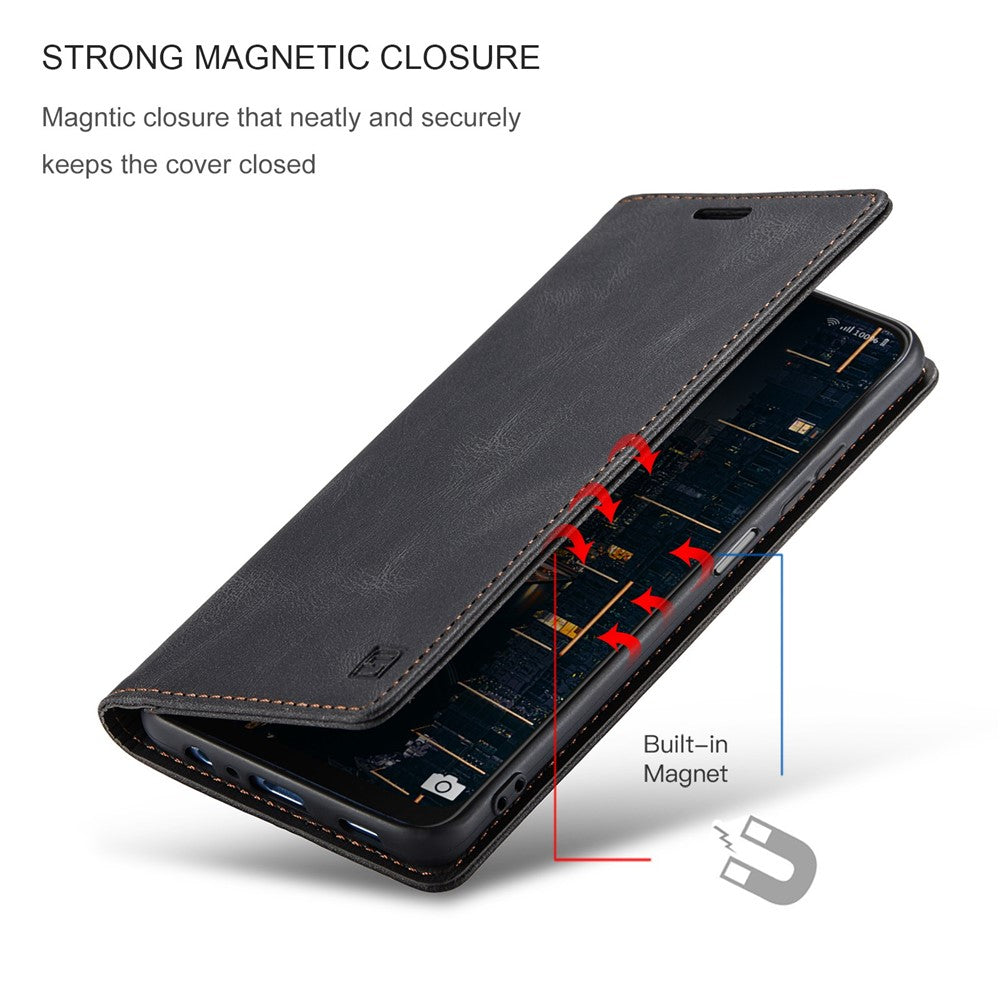 AUTSPACE A01 Series for Samsung Galaxy A22 5G (EU Version) PU Leather Protective Shell, Impact Resistant RFID Blocking Magnetic Closure Vintage Frosted Wallet Stand Flip Cover