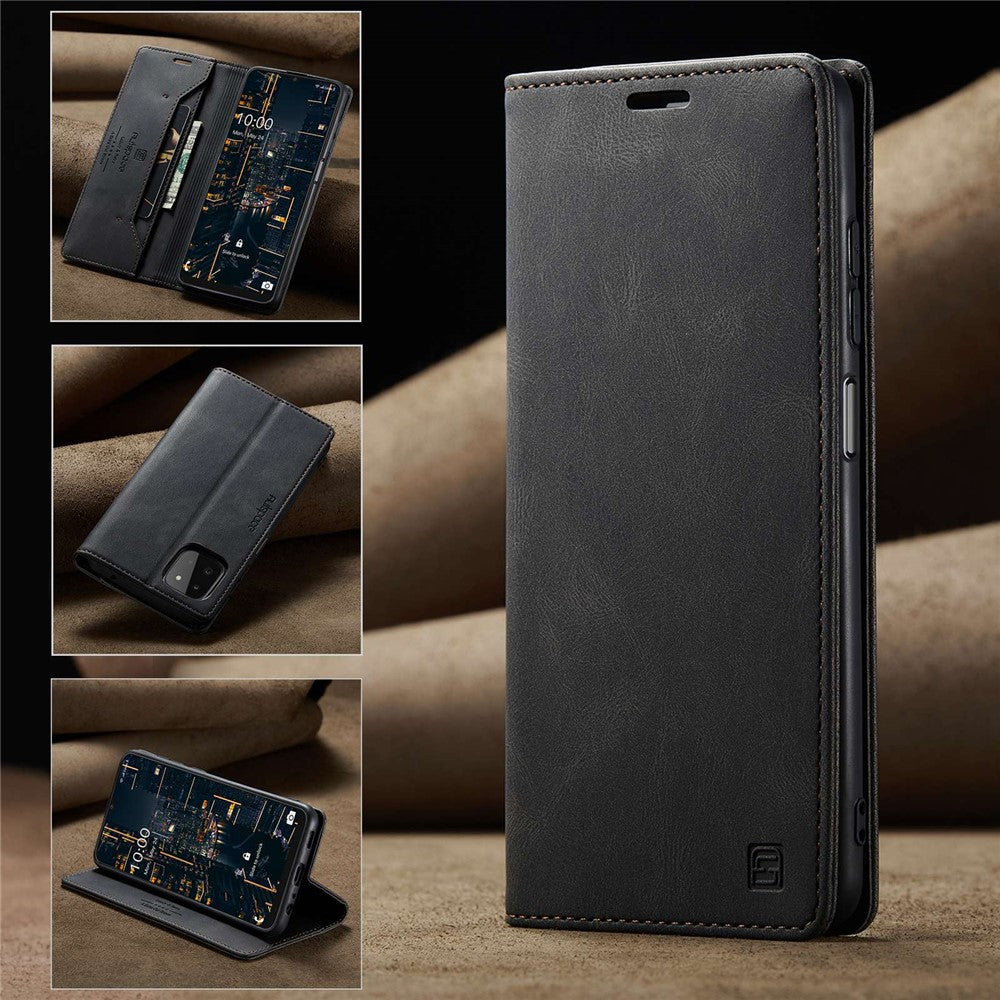 AUTSPACE A01 Series for Samsung Galaxy A22 5G (EU Version) PU Leather Protective Shell, Impact Resistant RFID Blocking Magnetic Closure Vintage Frosted Wallet Stand Flip Cover