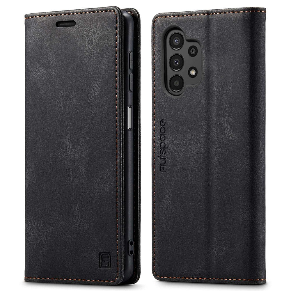 AUTSPACE A01-serien för Samsung Galaxy A13 4G PU-läderfodral RFID-blockerande Vintage-plånboksfodral med stativ och vikbart lock