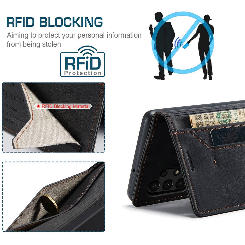 AUTSPACE A01-serien för Samsung Galaxy A13 4G PU-läderfodral RFID-blockerande Vintage-plånboksfodral med stativ och vikbart lock
