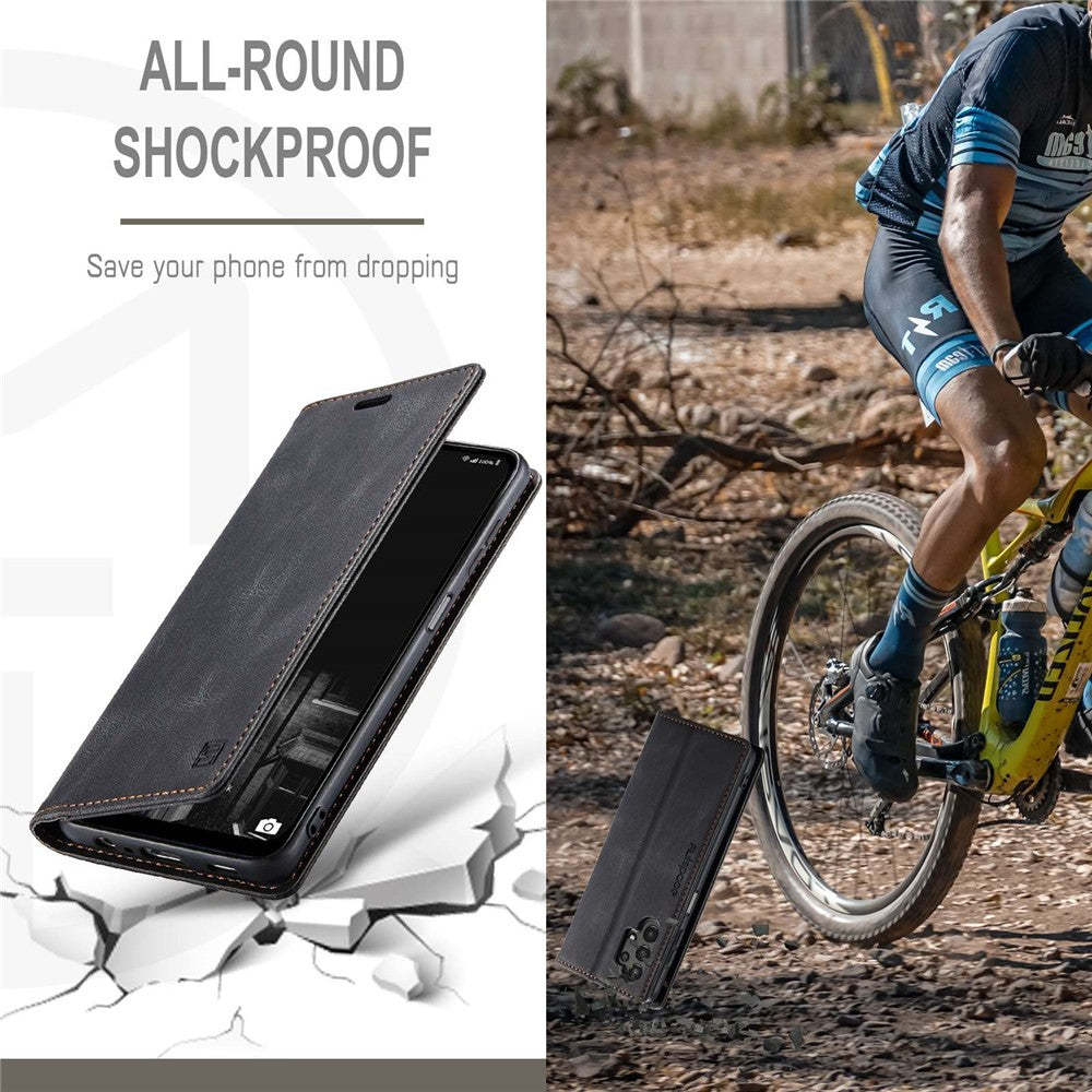 AUTSPACE A01-serien för Samsung Galaxy A13 4G PU-läderfodral RFID-blockerande Vintage-plånboksfodral med stativ och vikbart lock