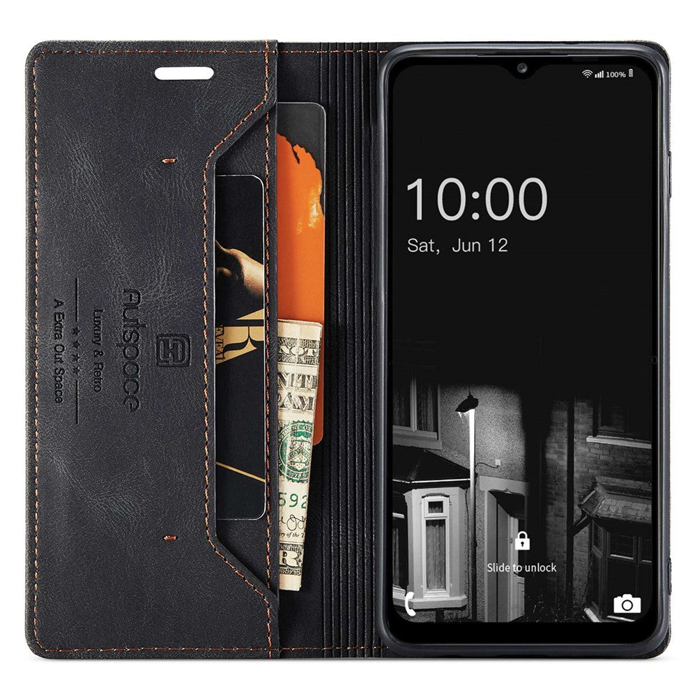 AUTSPACE A01-serien för Samsung Galaxy A13 4G PU-läderfodral RFID-blockerande Vintage-plånboksfodral med stativ och vikbart lock