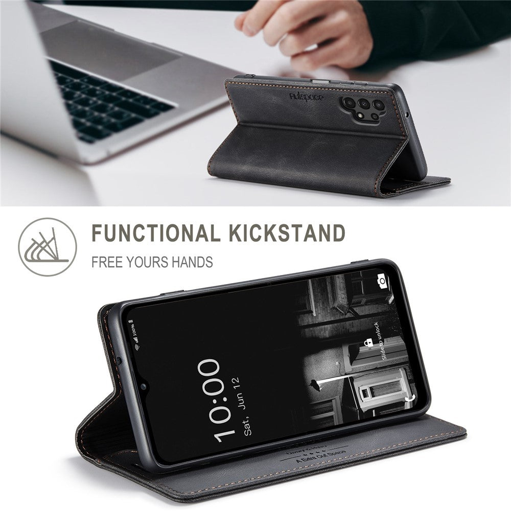 AUTSPACE A01-serien för Samsung Galaxy A13 4G PU-läderfodral RFID-blockerande Vintage-plånboksfodral med stativ och vikbart lock