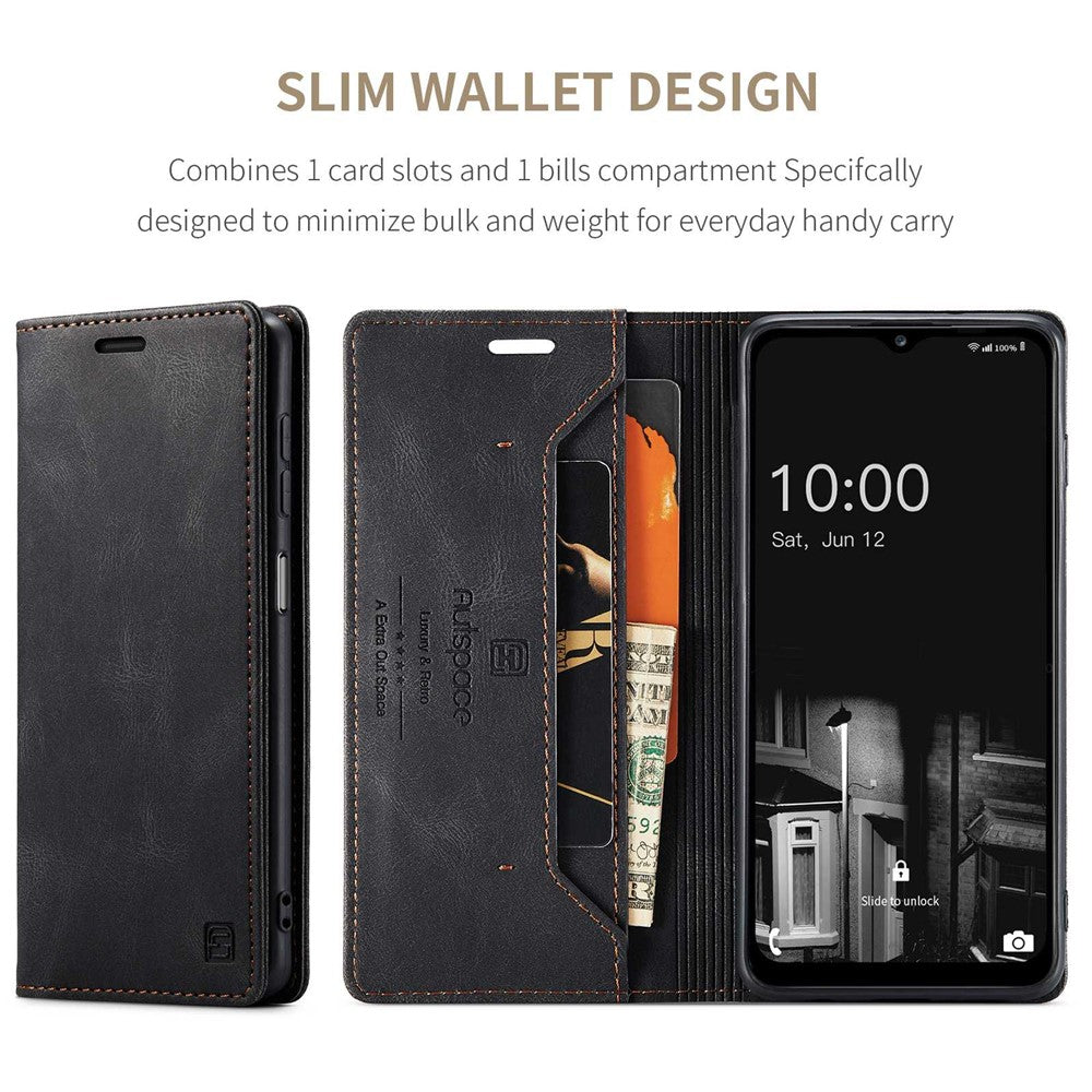 AUTSPACE A01-serien för Samsung Galaxy A13 4G PU-läderfodral RFID-blockerande Vintage-plånboksfodral med stativ och vikbart lock